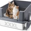 Bartuke Extra Large Stainless Steel Litter Box, XXXL 27.6" H x 19.7" W x 11.8" H Metal High Sided Cat Litter Box with Scoop, Leak-Proof, Easy Clean for Big Cats/Multiple Cats (Dark Grey)