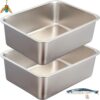 2-Pack Stainless Steel Cat Litter Boxes, Includes Catnip Fish Toy & Wand Feather Toy Refill, Easy to Clean, Pet Toilet Supplies for Kitten, Kitty, Rabbit, Metal Litter Pans for Multi-Cat Homes