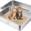 2 Pack Low Entry Cat Litter Box, 17.7"×13.8"×4" Stainless Steel Kitten Litter Box for Small Cat, Kitty Shallow Litterbox for Guinea Pig, Puppy, Hamsters Toilet